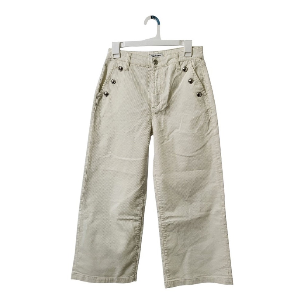 Juicy Couture Womens Pants 27 White Wide Legs Corduroy Coastal‎ Cropped High Ri
